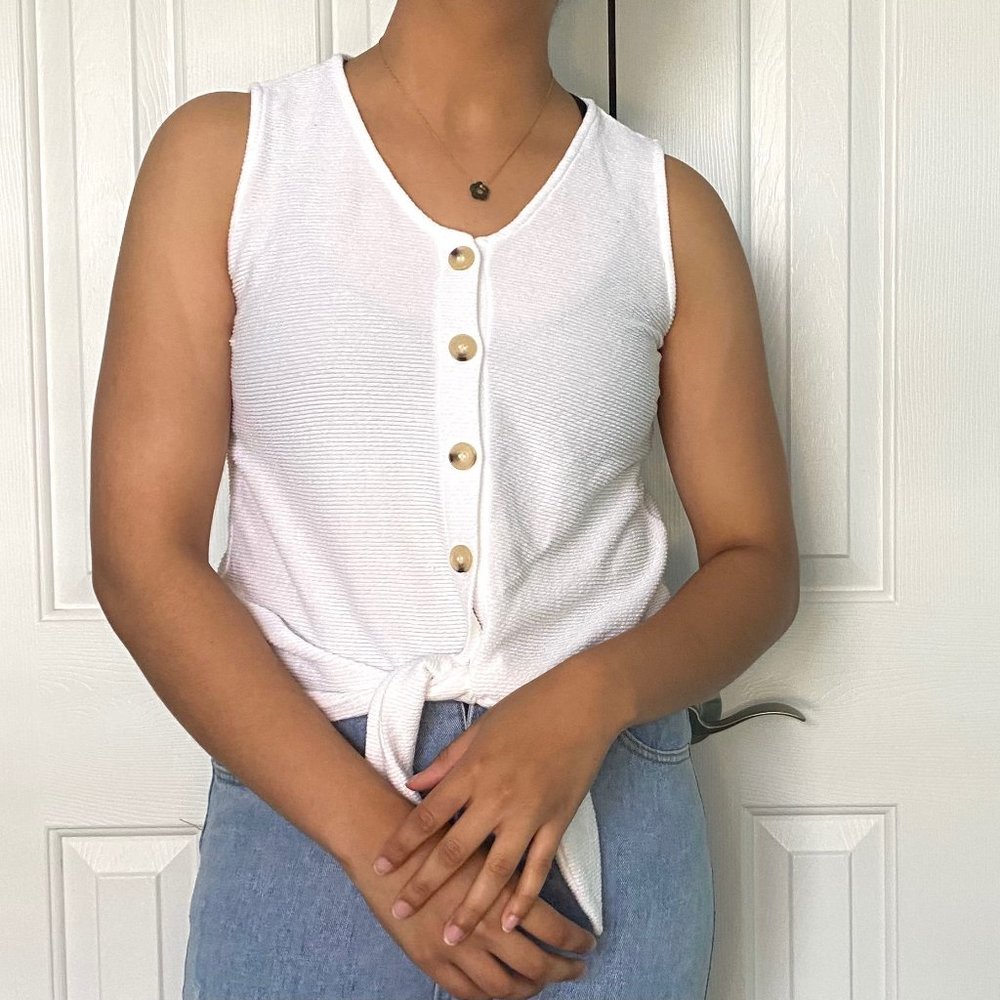 Buttoned Front Ribbed Knit Tank Top